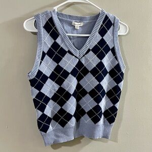 Argyle Knit Sweater Vest - Blue and Black